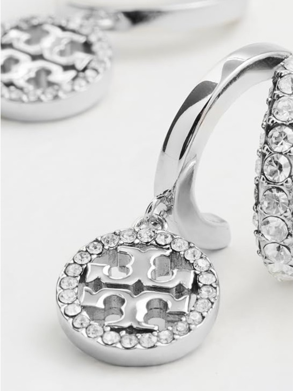 TORY BURCH ICON PAVÉ TRIPLE HOOP EARRINGS - Picture 6 of 9